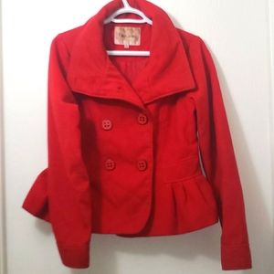 Red trendy flare out pea coat